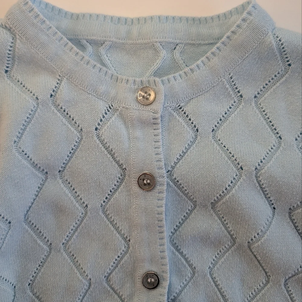Girls Light Blue Knit Button-Up Cardigan Size 6-7